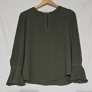 Loft Bohemian Casual Chic Bell Sleeve Blouse Green Olive Medium Petite